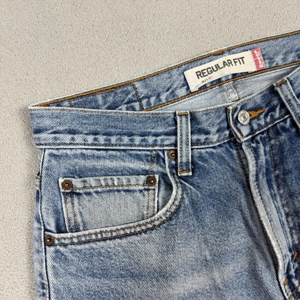 Levis 505 Jeans 32x32 Men's Regular Fit Light Wash Distressed Faded Denim